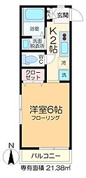 キャニオンベリー 2階1Kの間取り