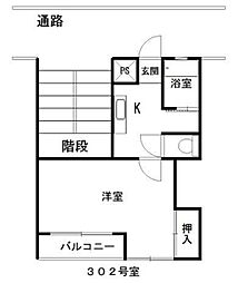 アベニール平井 3階1Kの間取り