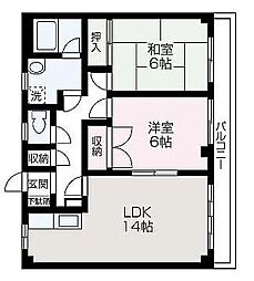 ハイライズ本多 2LDKの間取図画像