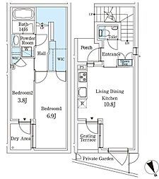 AGRATIO TERRACE 恵比寿 1階2LDKの間取り