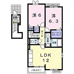 セゾンコスモス　I 2階2LDKの間取り