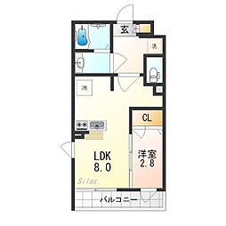 ファステート京都東福寺パラベル 2階1LDKの間取り