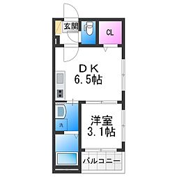 ニューバッツ 1DKの間取図画像