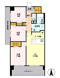 ロイヤルパークス梅島 3LDKの間取図画像