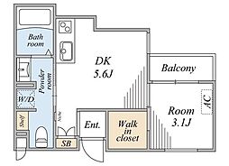 ラ・ソラリス 2階1DKの間取り