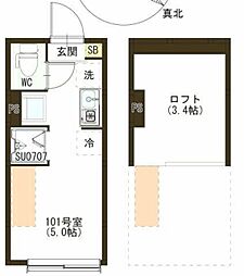 Emarie代田橋 2階ワンルームの間取り
