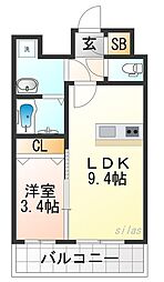プレリス尼崎レーネヴィア 1Kの間取図画像