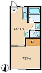 カブラハイツII 1階1DKの間取り