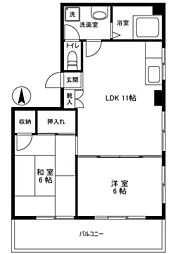 バルミー三の輪 2LDKの間取図画像
