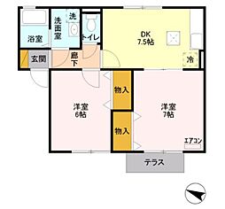 セジュール西堀1 2DKの間取図画像
