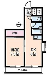 三桃マンション 2階1DKの間取り