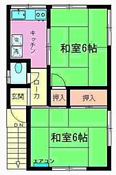 角柄荘 2階2Kの間取り