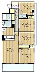 小田急江ノ島線 東林間駅 徒歩3分の賃貸マンション 2階4LDKの間取り