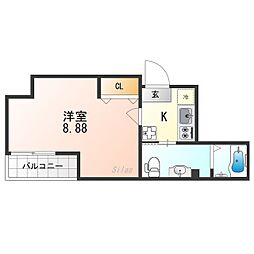 フラッティK＆S千本寺之内 3階1Kの間取り