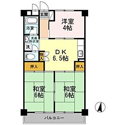 長瀬第一マンション 2階3DKの間取り