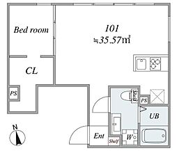 ｔｈｅ ｔｒｉａｓ ｉｔａｂａｓｈｉｈｏｎｃｈｏ 1階1LDKの間取り