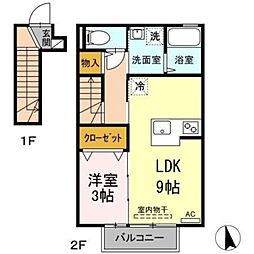 セジュール宮沢A 1LDKの間取図画像