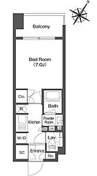 ミリアレジデンス日本橋人形町 8階1Kの間取り