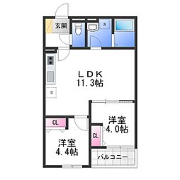 レジーナ本町 2LDKの間取図画像