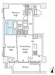 フルハウス飯田橋 2階2LDKの間取り