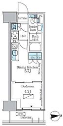 パークアクシス新宿百人町 2階1DKの間取り