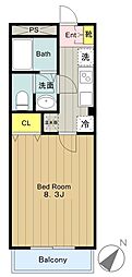 ジャスティス 1Kの間取図画像