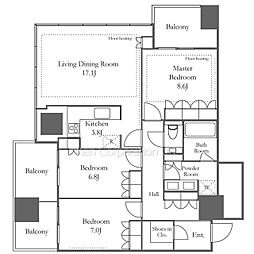 麻布台ヒルズ　レジデンスＢ 21階3LDKの間取り