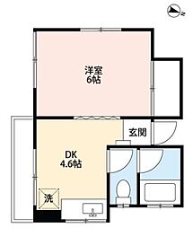 第二泉ハイツ 2階1DKの間取り