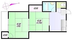 メリーハイツ 1階2Kの間取り