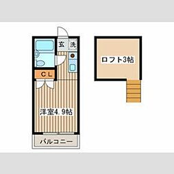 サンコートナカハラＩ 2階ワンルームの間取り