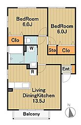 ファンタジスタ 1階2LDKの間取り