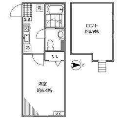 アザーレ多摩美 2階1Kの間取り
