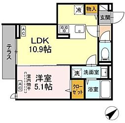 セレスティア弥生町 1階1LDKの間取り