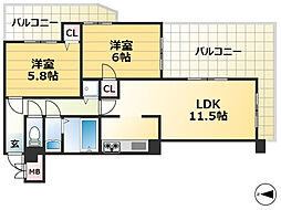 トーカンキャステール山本通 2LDKの間取図画像