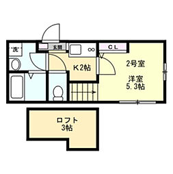 オアゾ相模原矢部 1Kの間取図画像