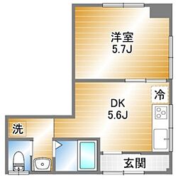 クリスタルハイツ 1DKの間取図画像