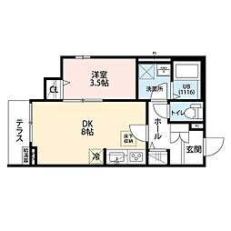 アムール淵野辺 1階1LDKの間取り