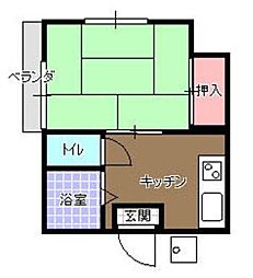 大橋荘 1DKの間取図画像