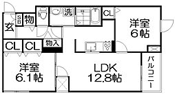 グランファーレ 5階2LDKの間取り