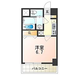 阪神本線 出屋敷駅 徒歩8分の賃貸マンション 6階1Kの間取り