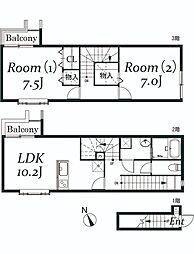 パティオ赤坂 2階2LDKの間取り