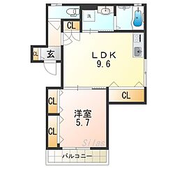 クリエオーレ大物町 1LDKの間取図画像