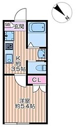 ロンリヴェール 1Kの間取図画像