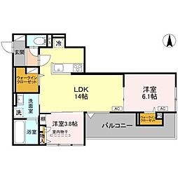 近鉄奈良線 瓢箪山駅 徒歩9分の賃貸アパート 2階2LDKの間取り