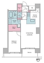 レジディアタワー目黒不動前 19階1LDKの間取り