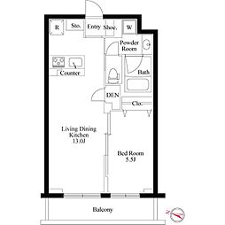ラ・ペルラ柿の木坂 2階1LDKの間取り