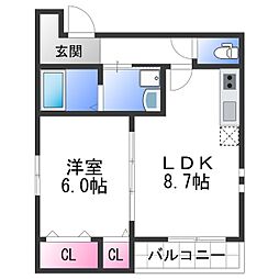 南海線 和歌山市駅 徒歩6分の賃貸アパート 3階1LDKの間取り