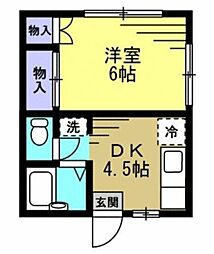 ミヤゴハイツ1 1階1Kの間取り
