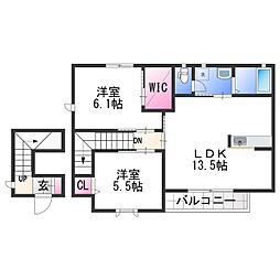 南海加太線 八幡前駅 徒歩19分の賃貸アパート 2階2LDKの間取り