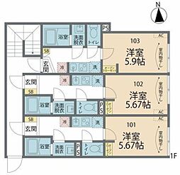 ｅｖｅｒＣｒｅｓｔ赤羽志茂 1階1Kの間取り